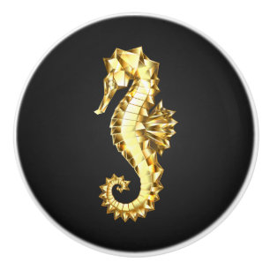 Pomo De Cerámica Caballo marino polígono de oro