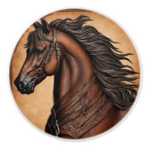 Pomo De Cerámica Caballo marrón ecuestres del País Occidental de Co