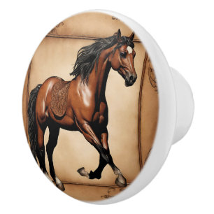 Pomo De Cerámica Caballo marrón ecuestres del País Occidental de Co