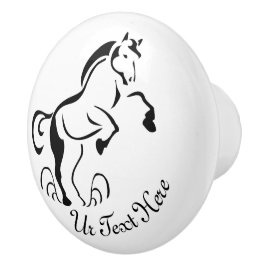 Pomo De Cerámica Caballo negro tensado criando con nalgas de polvo