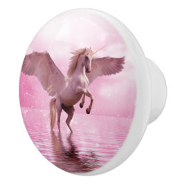 Pomo De Cerámica Caballo rosa pintado de Pegaso volando con vestido