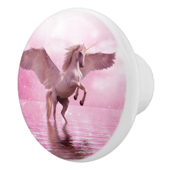 Pomo De Cerámica Caballo rosa pintado de Pegaso volando con vestido (Derecha)