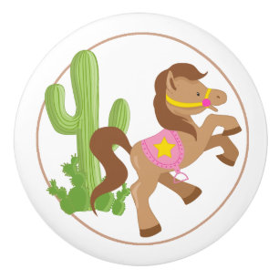 Pomo De Cerámica Caballo y cactus de la vaquera