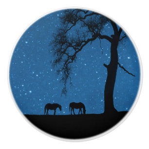 Pomo De Cerámica Caballos de bonito de noche