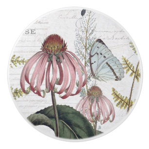 Pomo De Cerámica Cabaña de mariposa volátil de vintage floral marfi