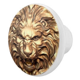 Pomo De Cerámica Cabeza de León Dorado Rugiente