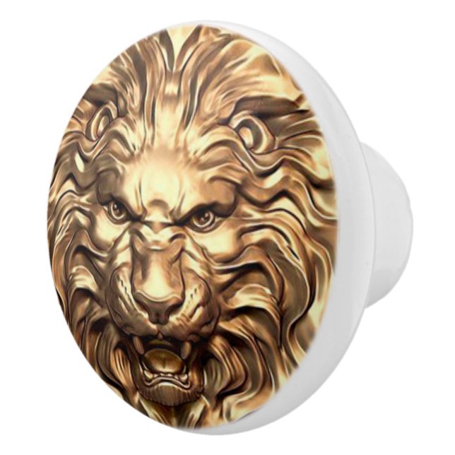 Pomo De Cerámica Cabeza de León Dorado Rugiente (Derecha)