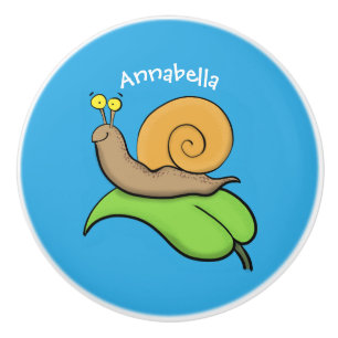 Pomo De Cerámica Caca, caracol feliz en un ilustracion personalizad