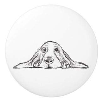 Pomo De Cerámica cachorro de ojos de perro de raza basset hound neg