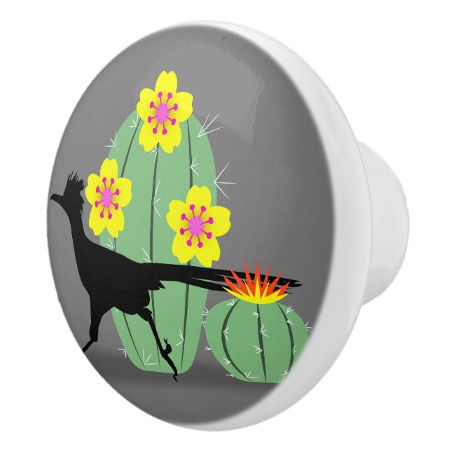Pomo De Cerámica Cacti Y Roadrunners (Derecha)