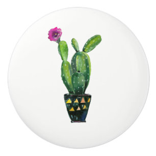Pomo De Cerámica Cactus Morple Flower Boho Rustic Southwestern