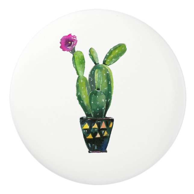 Pomo De Cerámica Cactus Morple Flower Boho Rustic Southwestern (Anverso)