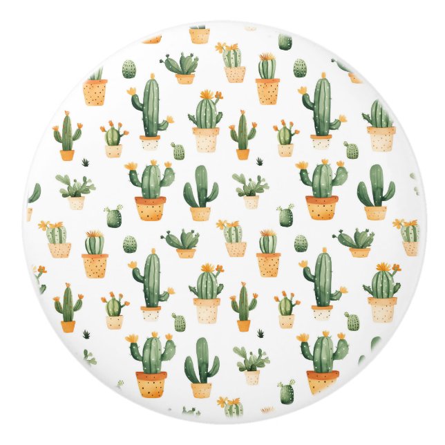 Pomo De Cerámica Cactus pulido en blanco (Anverso)