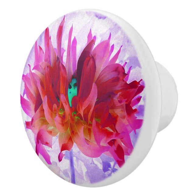 Pomo De Cerámica Cactus Rojo y Rosa Caliente Dahlia (Derecha)