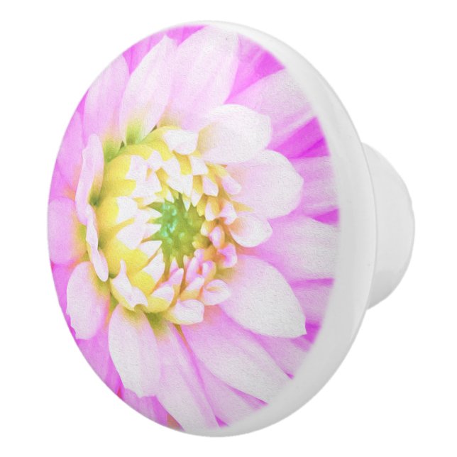 Pomo De Cerámica Cactus rosados, blancos y amarillos Dahlia Macro (Derecha)