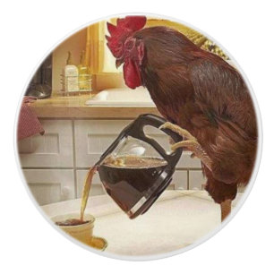 Pomo De Cerámica Café de cerámica del Gallo-UNO-Doodle del *** del