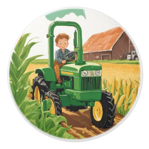 Pomo De Cerámica Cajero verde divertido del equipo del tractor de l