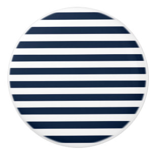 Pomo De Cerámica Cajón de ropa Navy Blue & White Chic Stripes Rayad