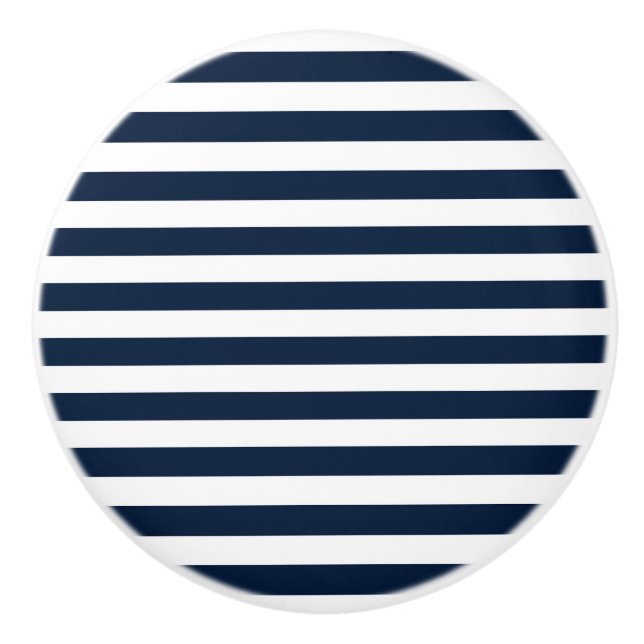 Pomo De Cerámica Cajón de ropa Navy Blue & White Chic Stripes Rayad (Anverso)