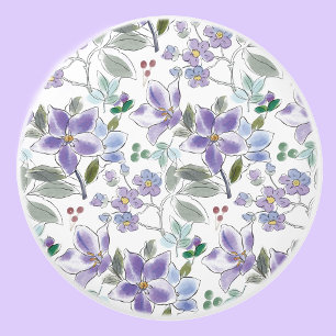 Pomo De Cerámica Cajón elegante de motivos florales púrpura