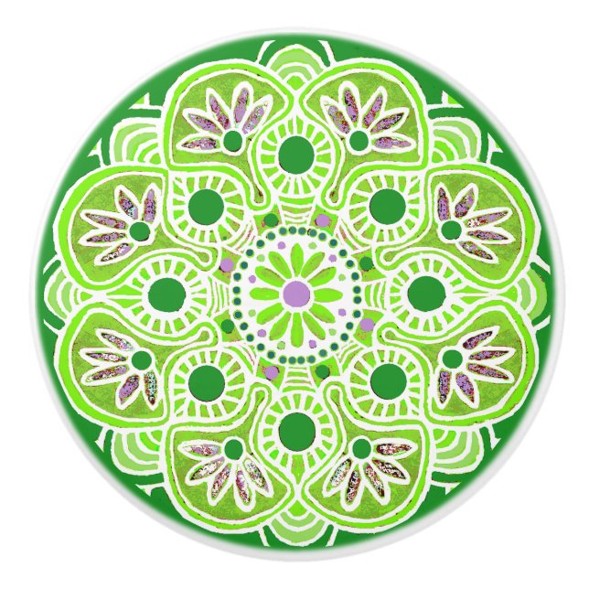 Pomo De Cerámica Cajón Tirar patrón verde lima Tejido cerámico (Anverso)