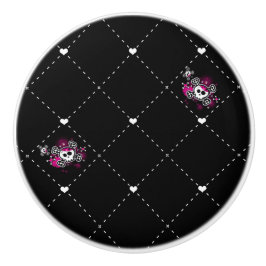 Pomo De Cerámica Cajonera Punk de Cráneo de Pirata Rosa y Negro
