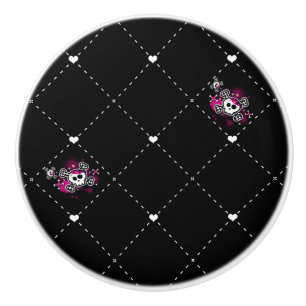 Pomo De Cerámica Cajonera Punk de Cráneo de Pirata Rosa y Negro