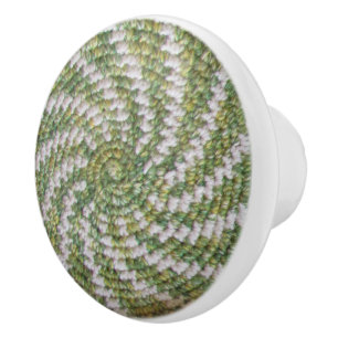 Pomo De Cerámica Cajones de cajón - Espiral blanca en verde