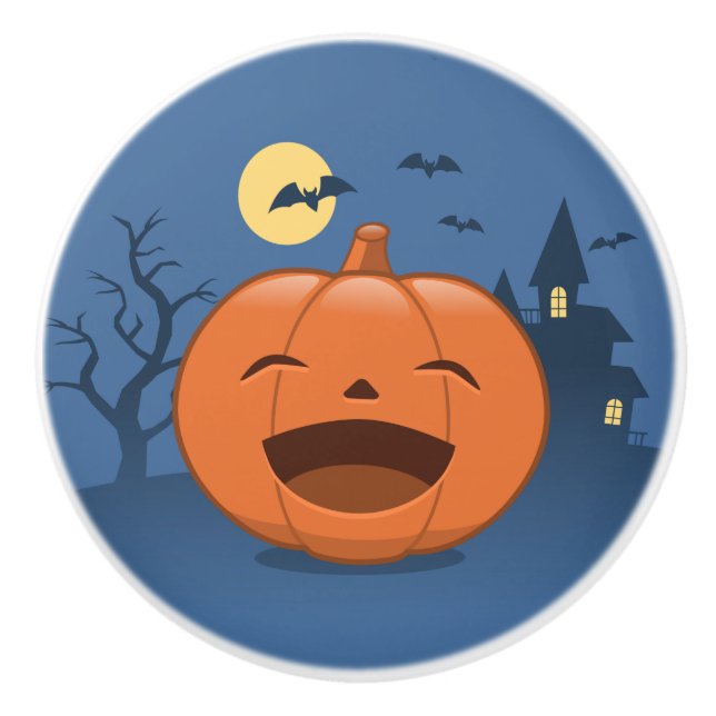 Pomo De Cerámica Calabaza de risa de Halloween (Anverso)