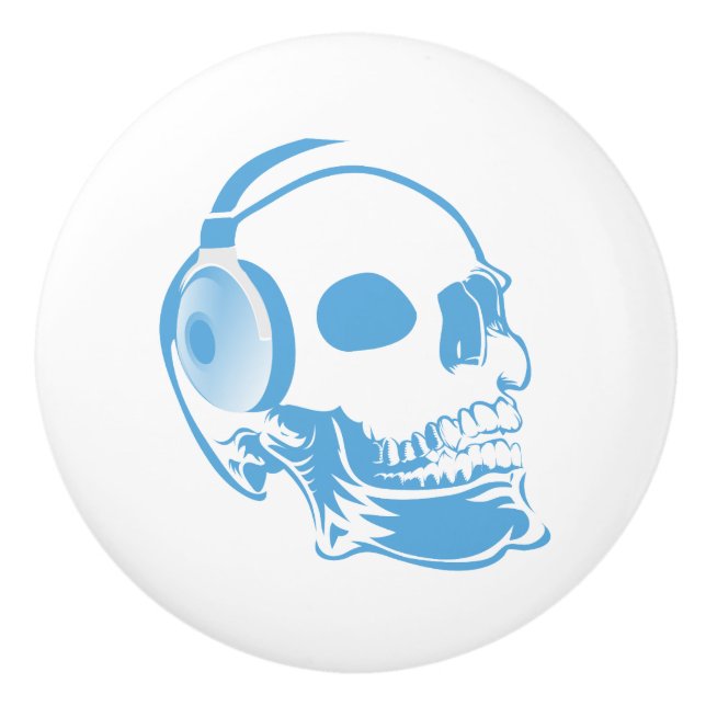 Pomo De Cerámica Calavera con auriculares (Anverso)