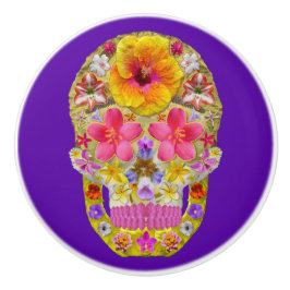 Pomo De Cerámica Calavera de flores 4 - Tropical