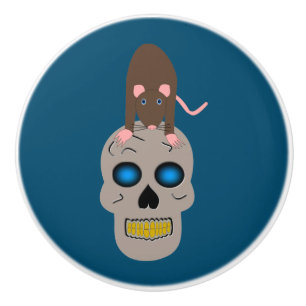 Pomo De Cerámica Calavera gótica y Rat Halloween