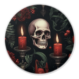 Pomo De Cerámica Calavera gótica y velas