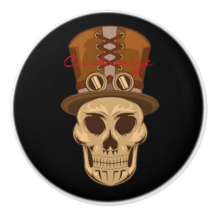 Pomo De Cerámica Calavera Steampunk en Top Hat Thunder_Cove