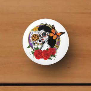 Pomo De Cerámica Calaveras de azúcar Art Nouveau