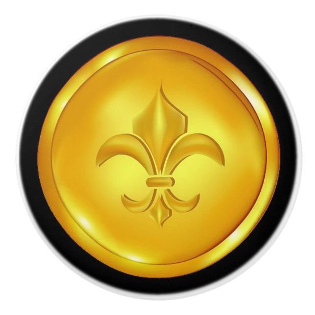 Pomo De Cerámica Calcomanías de Cajón de Oro Fleur De Lis - SRF (Anverso)