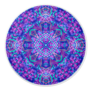 Pomo De Cerámica Caleidoscopio púrpura y azul del fractal del