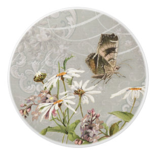 Pomo De Cerámica Calligrafía francesa vintage Flores silvestres ma