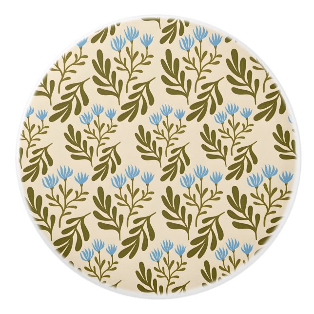Pomo De Cerámica  Calm and Natural: Blue Flower Seamless Pattern (Anverso)