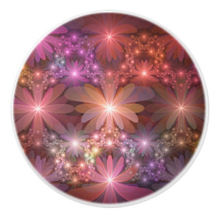 Pomo De Cerámica Cama De Flores Coloridas Brillantes Resumen Arte F