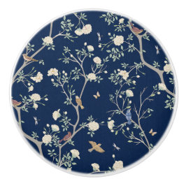 Pomo De Cerámica Camellia Garden Azul Marino Chinoiserie 
