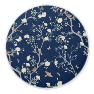 Pomo De Cerámica Camellia Garden Azul Marino Chinoiserie 