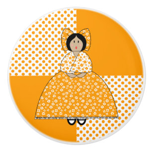 Pomo De Cerámica Camille Doll con fondo de punto de polka Naranja