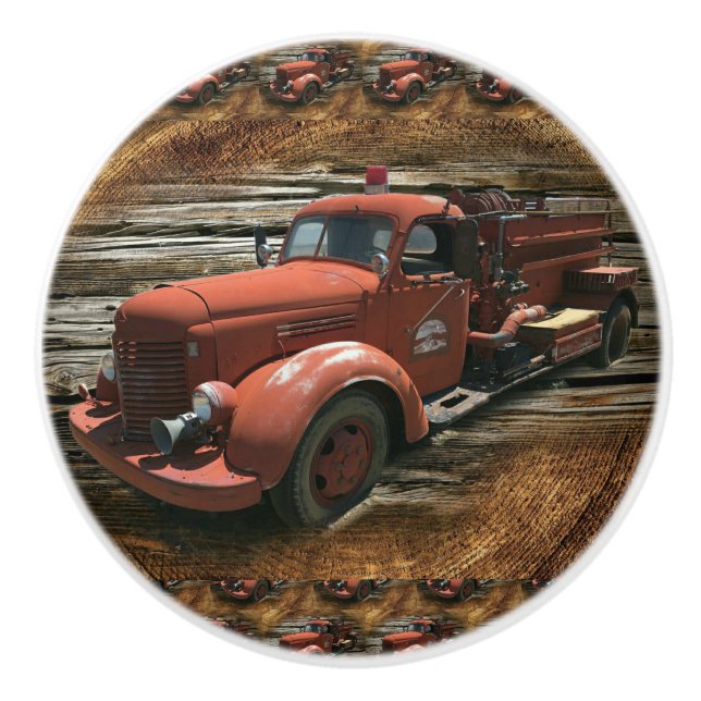 Pomo De Cerámica Camión antigüo de bomberos vintage (Anverso)