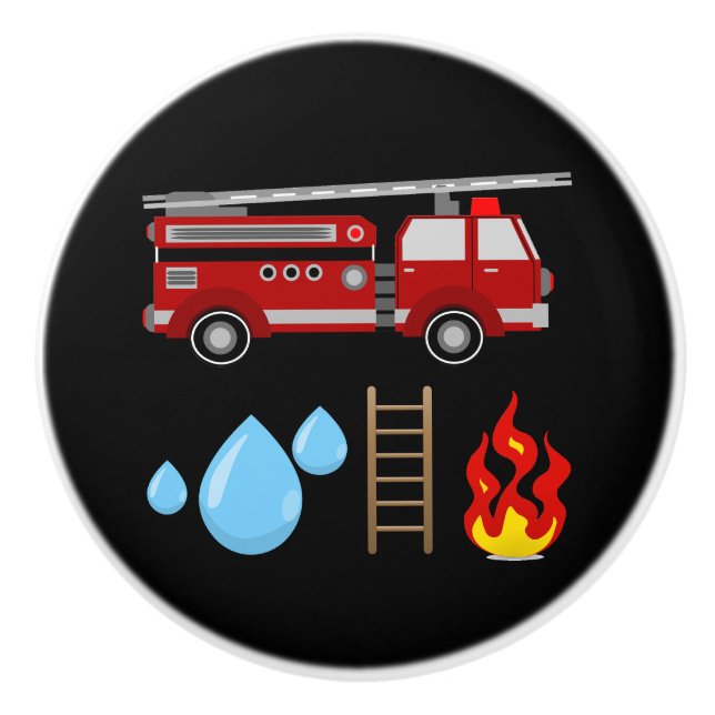 Pomo De Cerámica Camión de bomberos de bomberos de bomberos niños (Anverso)