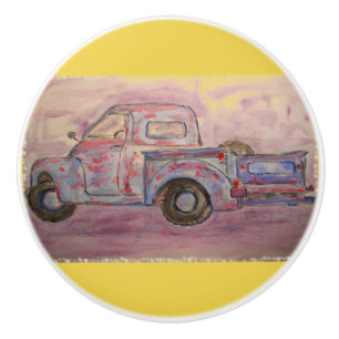 Pomo De Cerámica camioneta anticuada azul patina
