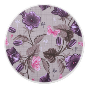 Pomo De Cerámica campanas de mano violetas y modelo de mariposas
