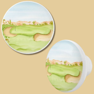 Pomo De Cerámica Campo de Golf del Desierto Acuarela