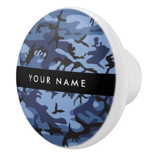 Pomo De Cerámica Camuflaje azul marino Tu nombre Personaliza