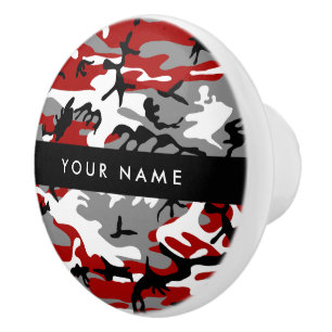 Pomo De Cerámica Camuflaje rojo y gris Tu nombre Personaliza